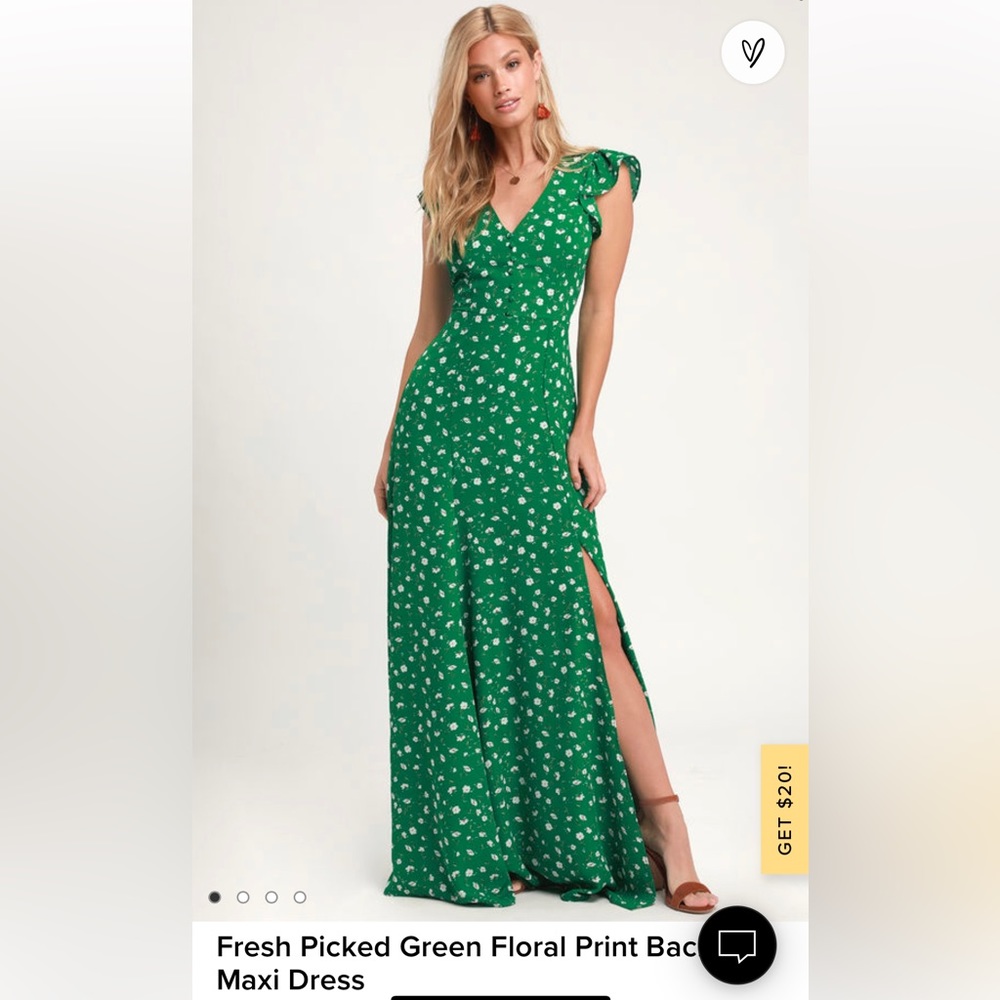 Green floral backless maxi dress
